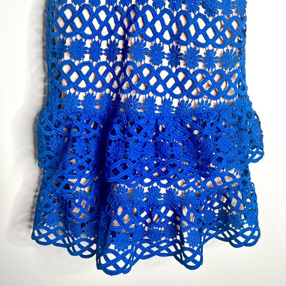 Lulus Beauty and Lace Royal Blue and Nude Crochet Lace Mini Dress Coquette Sz S - Picture 5 of 8